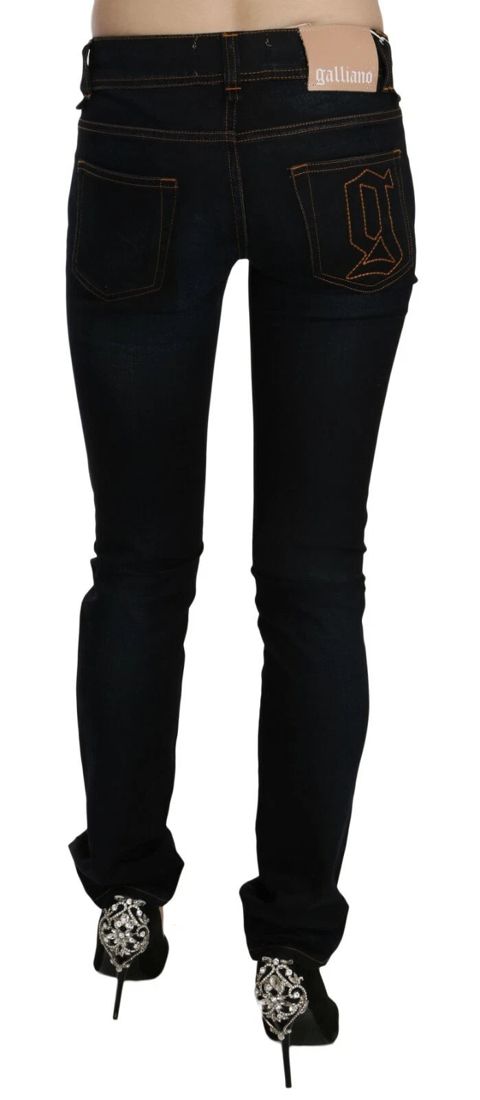 John Galliano Dark Blue Mid Waist Slim Fit Denim Casual Trousers Jeans