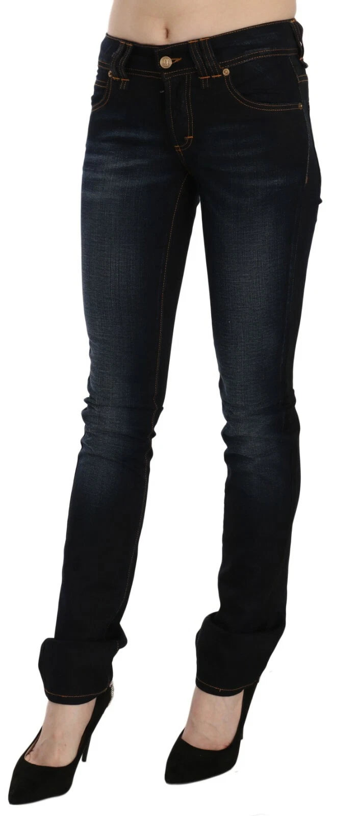 John Galliano Dark Blue Mid Waist Slim Fit Denim Casual Trousers Jeans