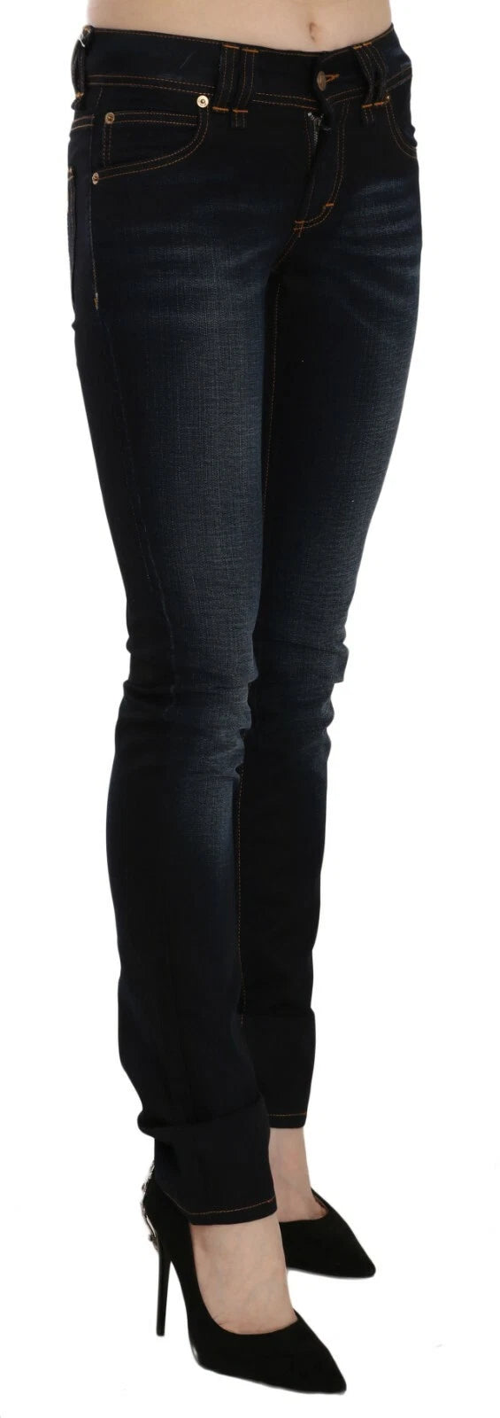 John Galliano Dark Blue Mid Waist Slim Fit Denim Casual Trousers Jeans