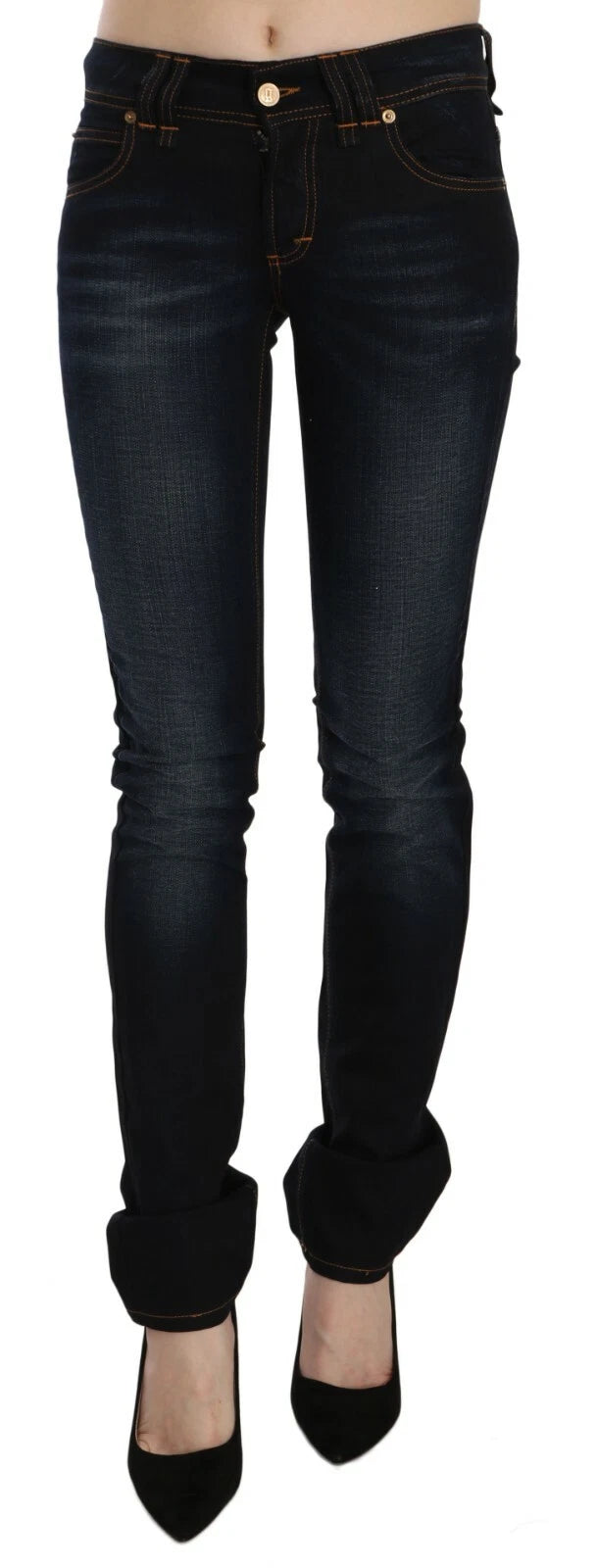 John Galliano Dark Blue Mid Waist Slim Fit Denim Casual Trousers Jeans