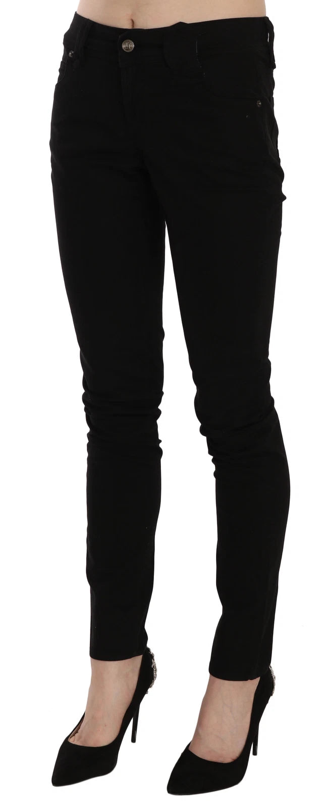 John Galliano Schwarze Mid Waist Slim Fit Skinny Denim Freizeithosen Jeans