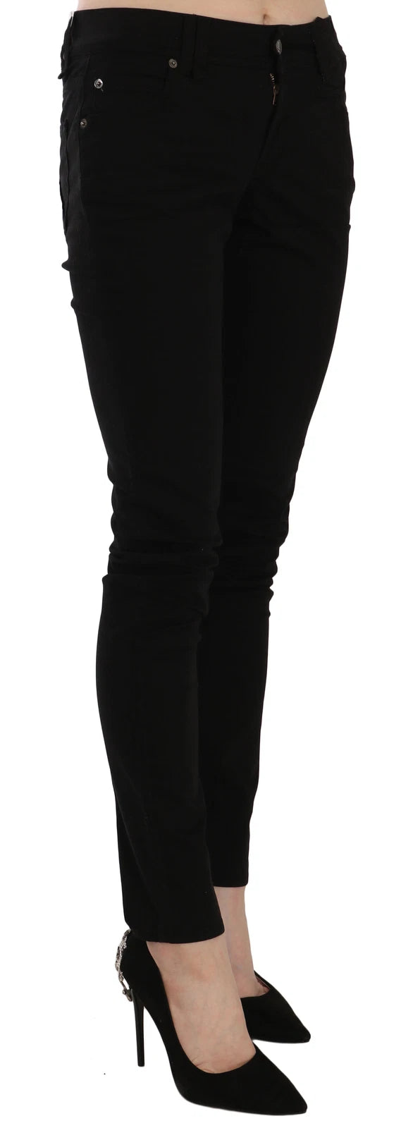 John Galliano Schwarze Mid Waist Slim Fit Skinny Denim Freizeithosen Jeans