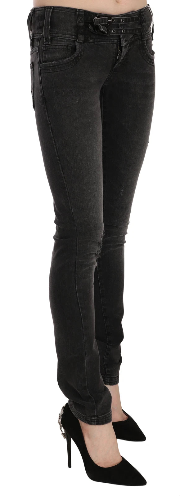 John Galliano Schwarze gewaschene Jeans mit niedriger Taille und schmaler Passform aus Denim