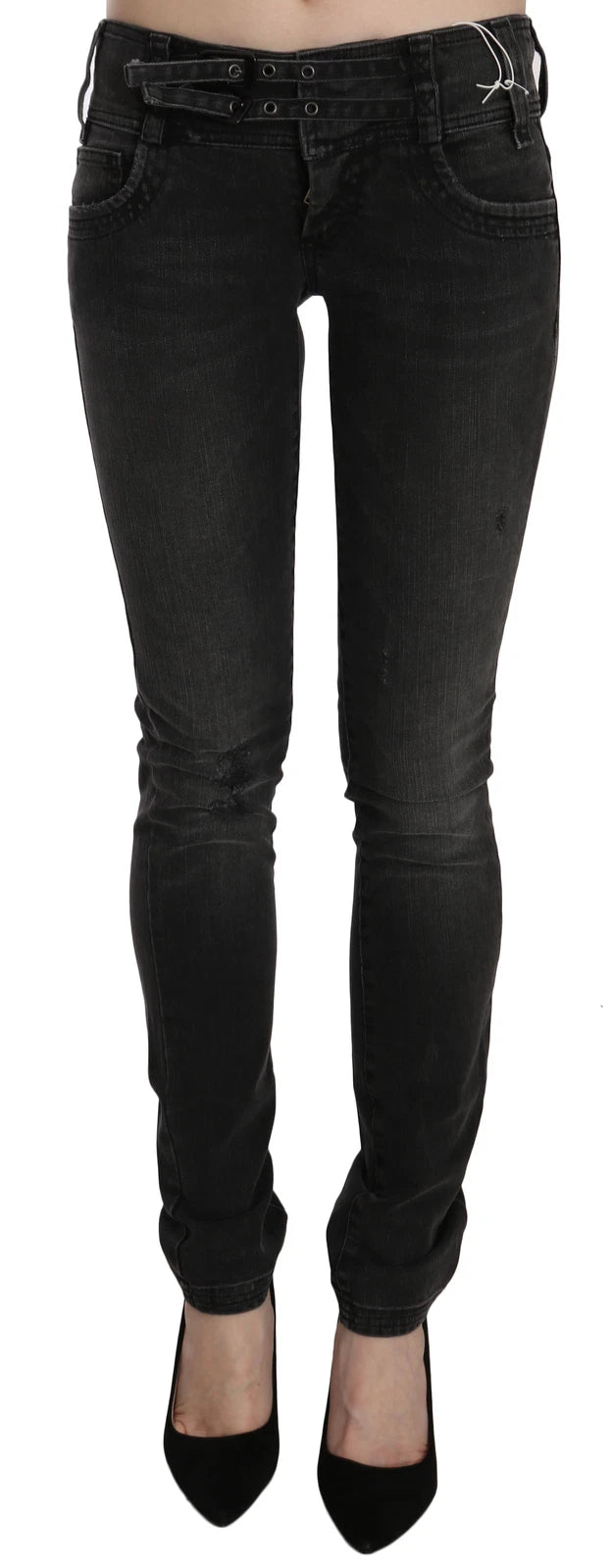 John Galliano Schwarze gewaschene Jeans mit niedriger Taille und schmaler Passform aus Denim