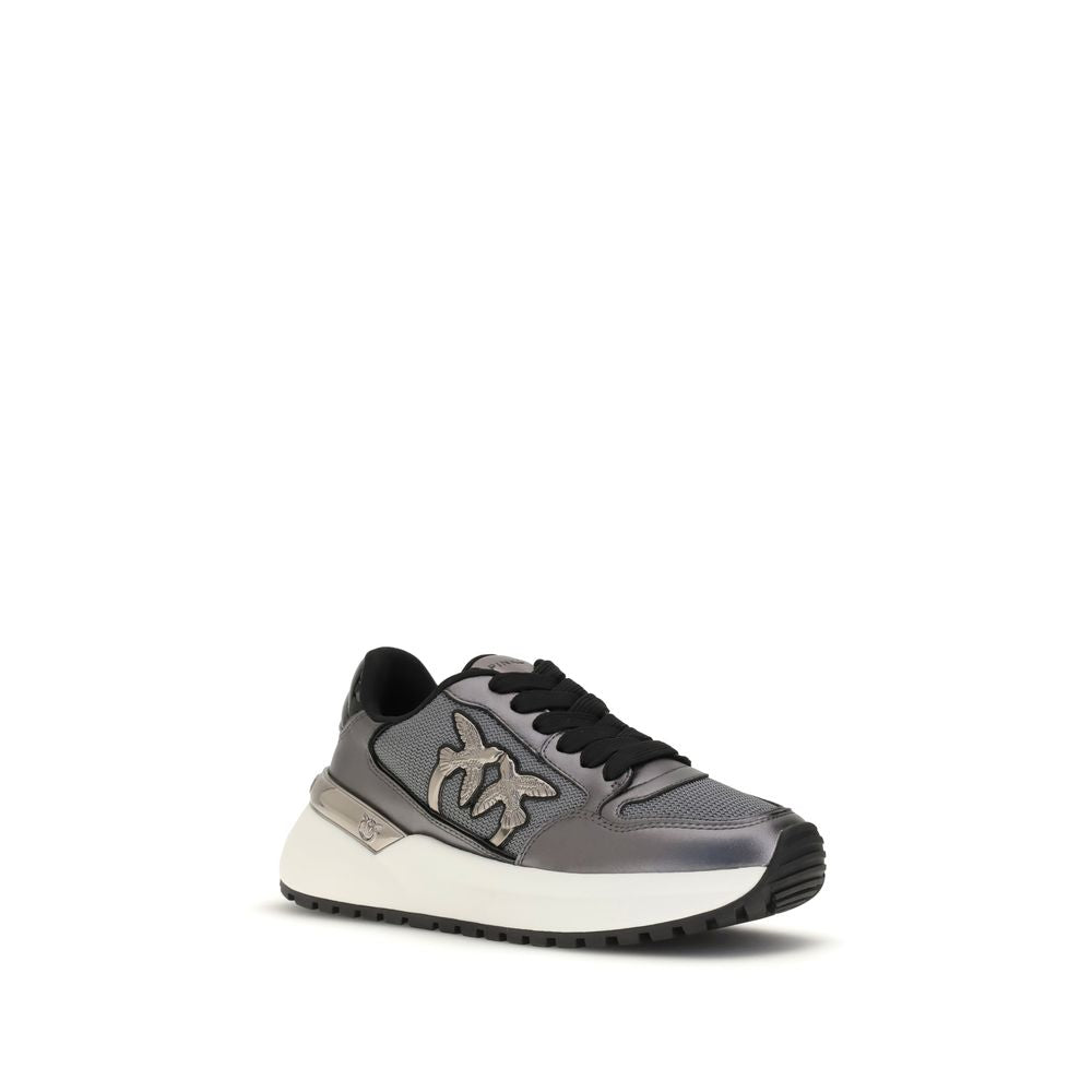PINKO Graue Kalbsleder Bos Taurus Athletic Sneaker