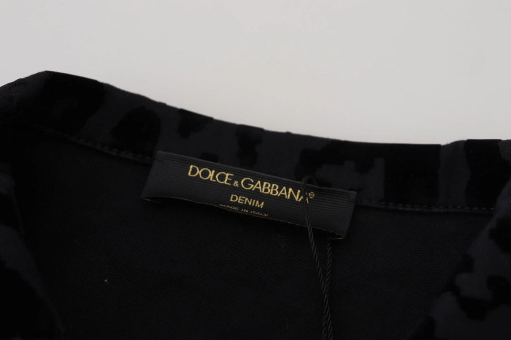 Dolce & Gabbana Baumwolle Schwarz Leopard Langarm Denim Jacke