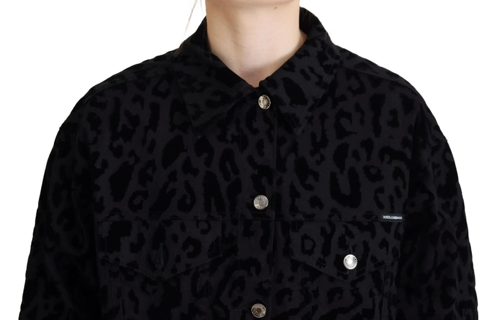 Dolce & Gabbana Baumwolle Schwarz Leopard Langarm Denim Jacke