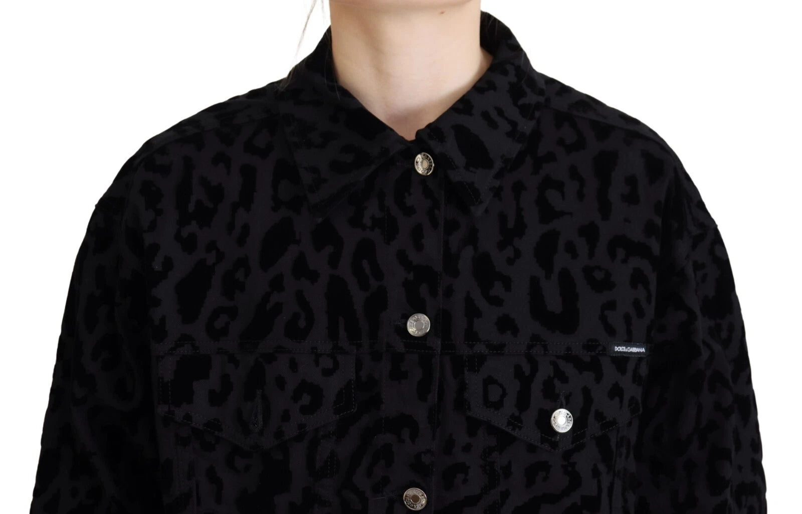 Dolce & Gabbana Baumwolle Schwarz Leopard Langarm Denim Jacke