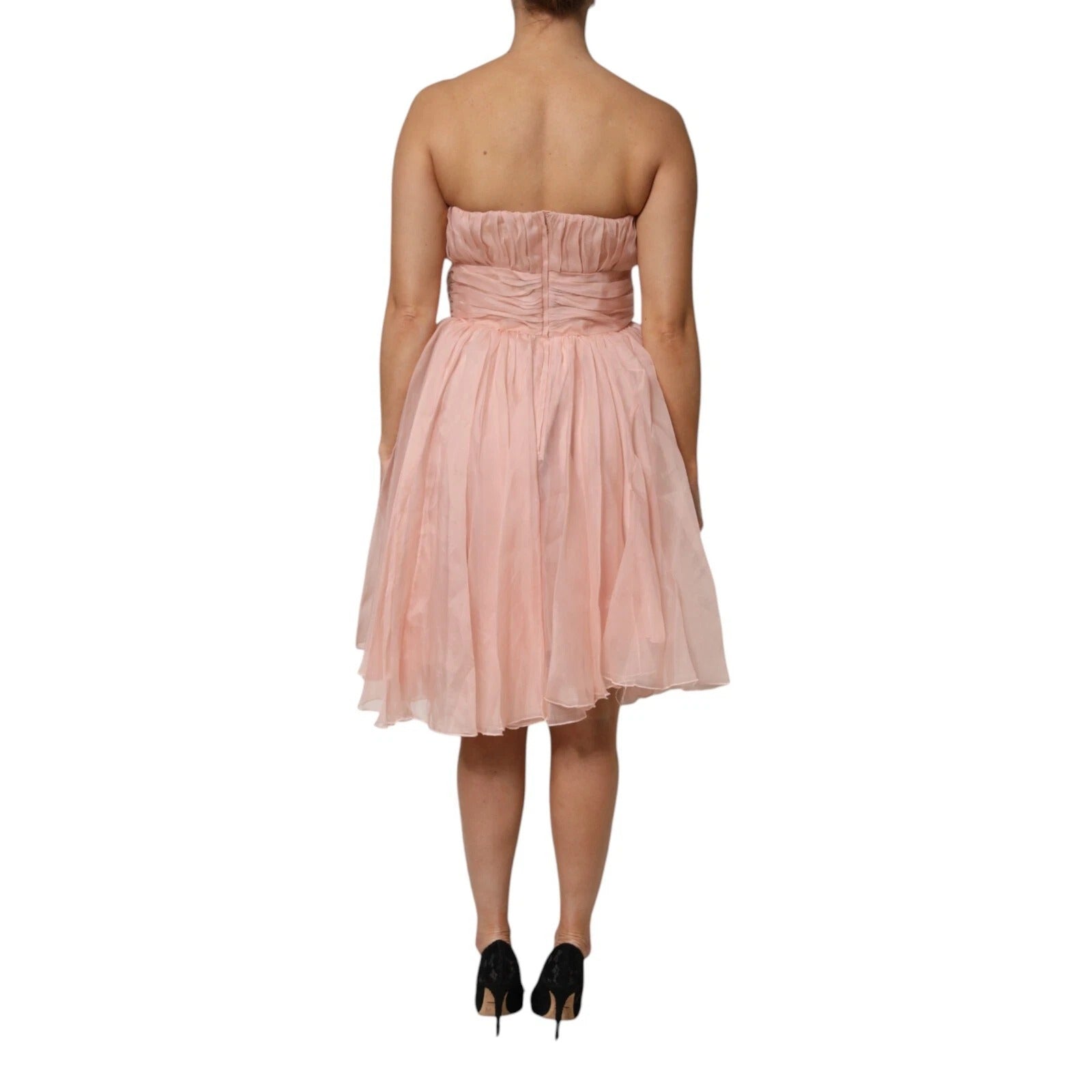 Dolce & Gabbana Pink Silk Chiffon A-Line Pleated Midi Dress