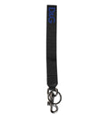 Dolce & Gabbana Schwarz Blau DG Logo Polyester Messing Halter Schlüsselanhänger Schlüsselring