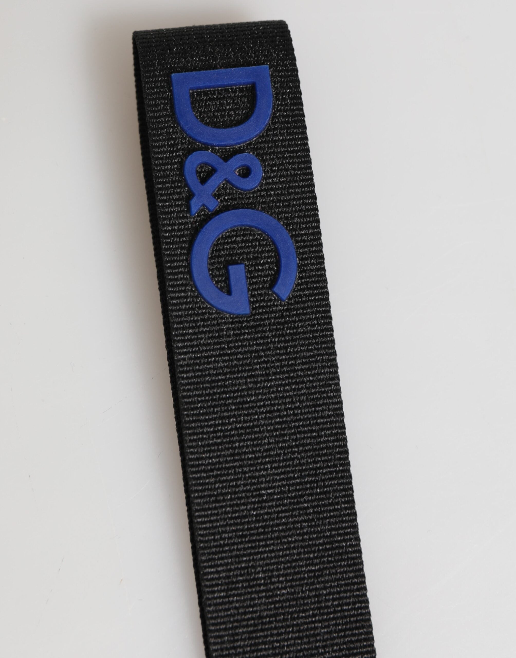 Dolce & Gabbana Schwarz Blau DG Logo Polyester Messing Halter Schlüsselanhänger Schlüsselring