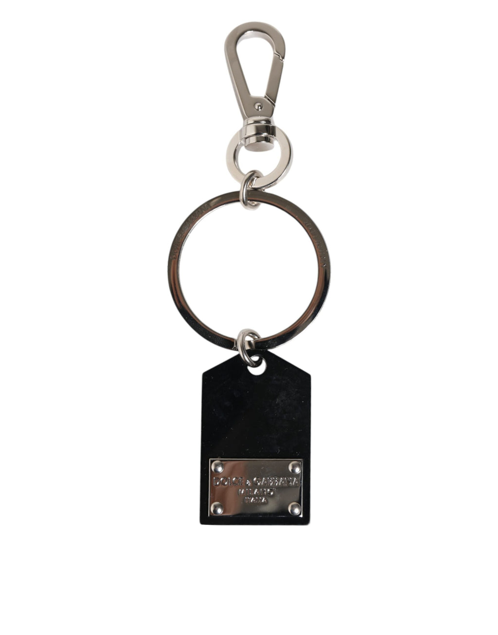 Dolce & Gabbana Black Sint Glass Plaque DG Logo Metal Tag Keyring Keychain