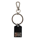 Dolce & Gabbana Black Sint Glass Plaque DG Logo Metal Tag Keyring Keychain
