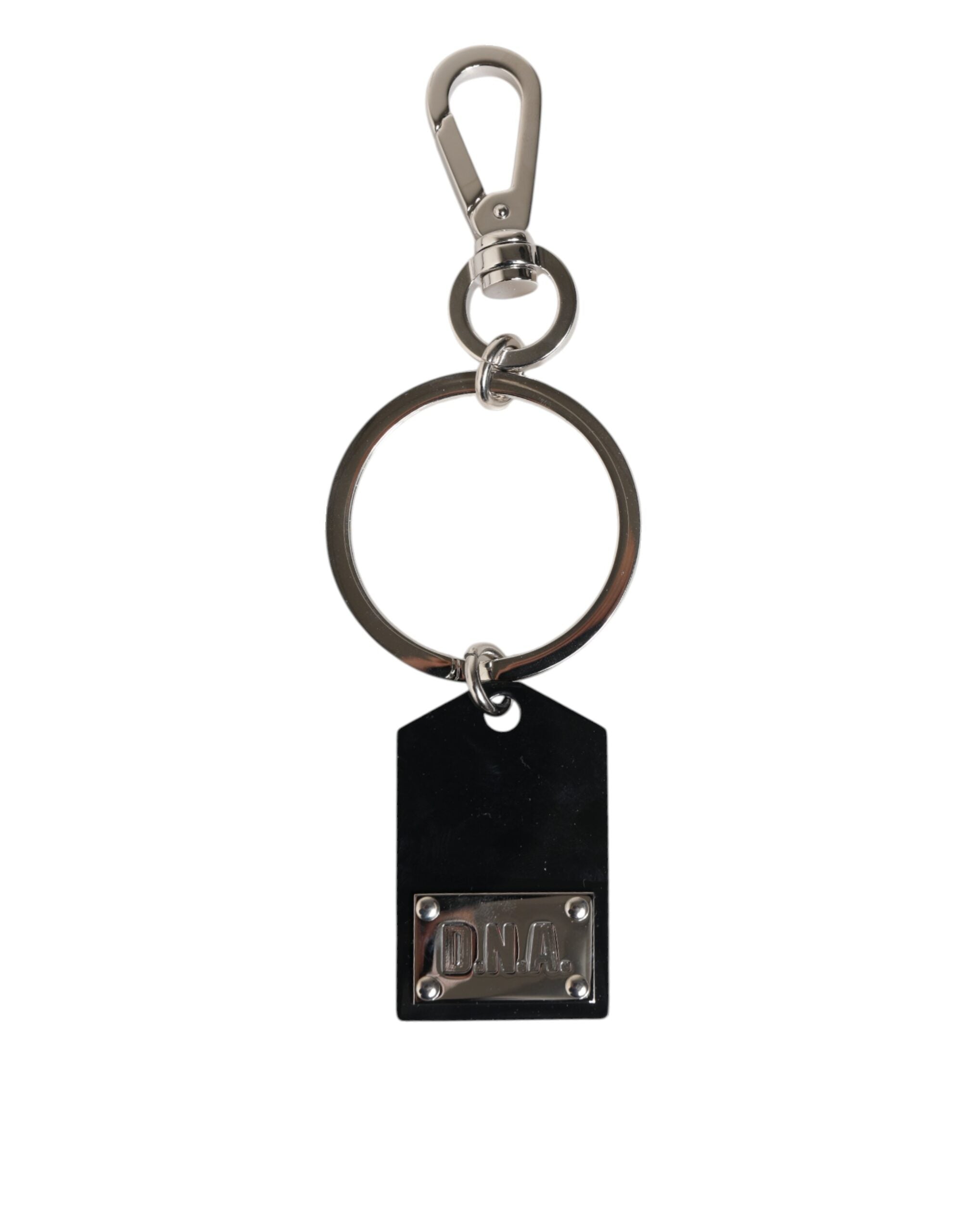 Dolce & Gabbana Black Sint Glass Plaque DG Logo Metal Tag Keyring Keychain