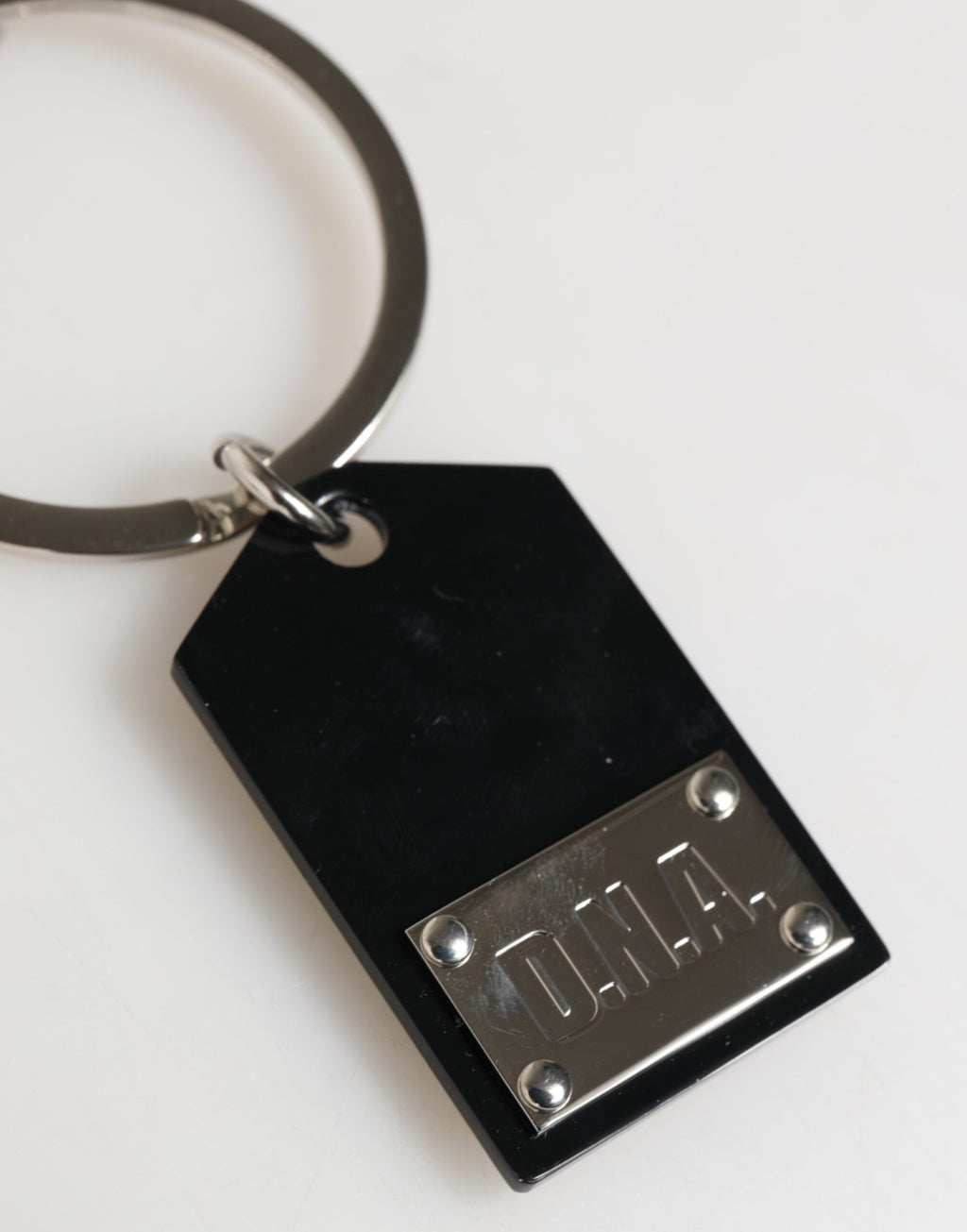 Dolce & Gabbana Black Sint Glass Plaque DG Logo Metal Tag Keyring Keychain