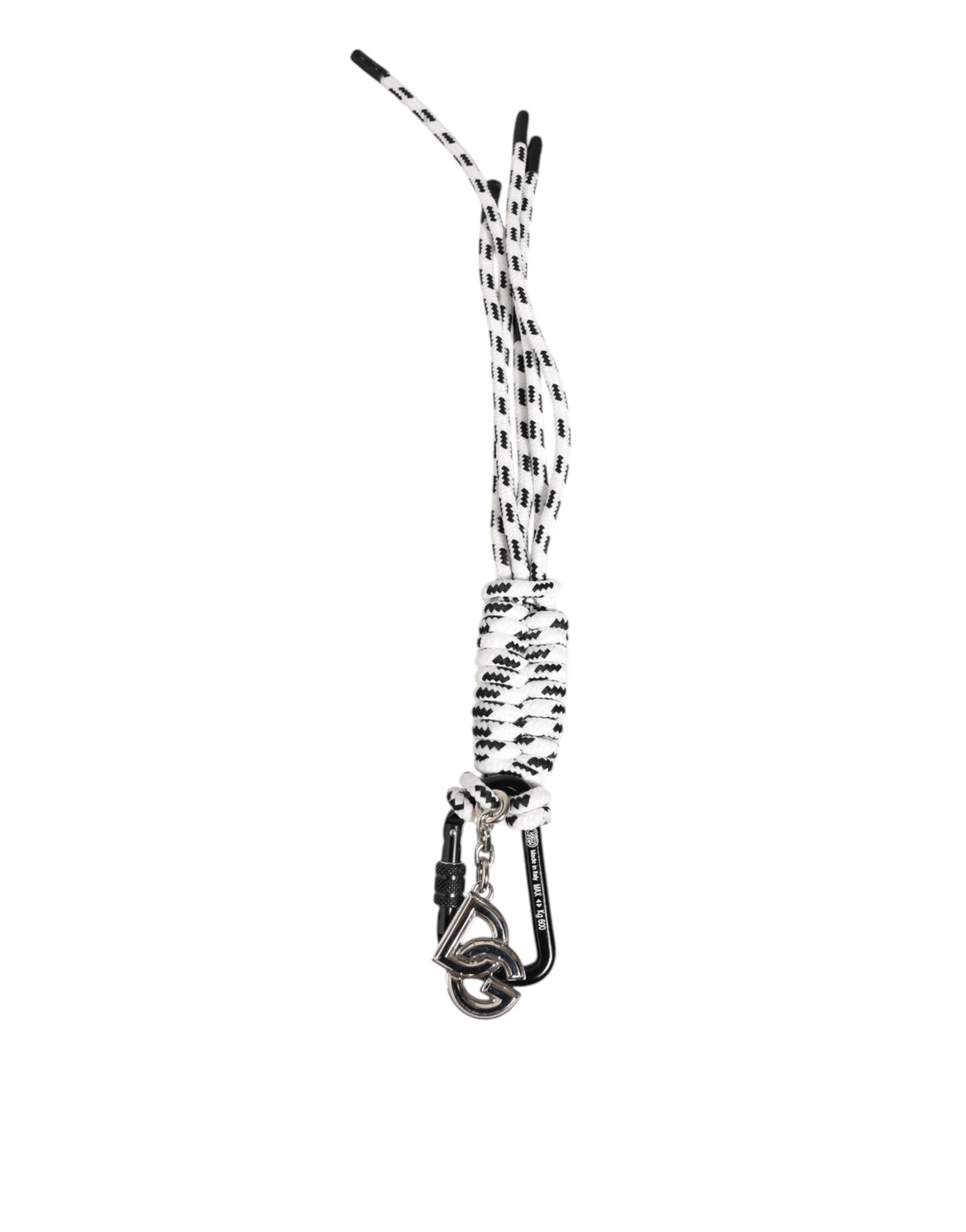Dolce & Gabbana Schwarzes weißes Polyesterband String DG Logo Schlüsselanhänger Schlüsselbund