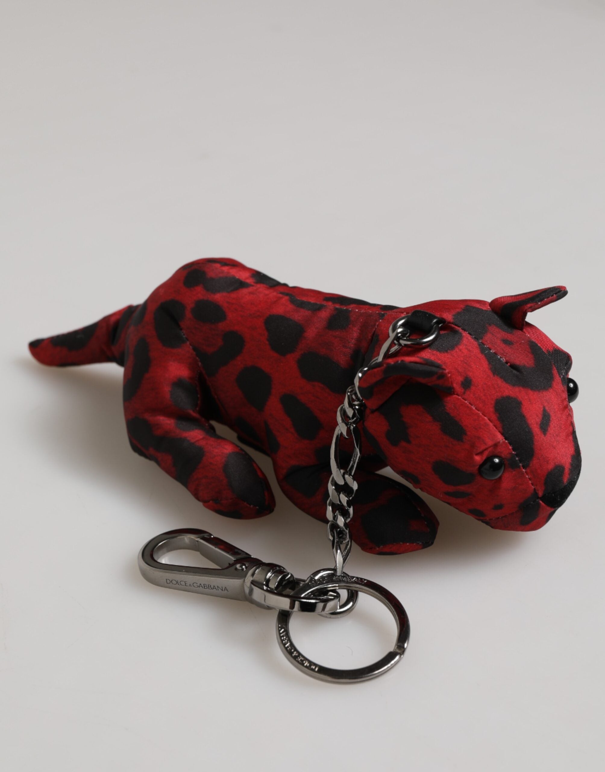 Dolce & Gabbana Red Black Polyester Animal Silhouette Bag Charm Keychain Key Ring
