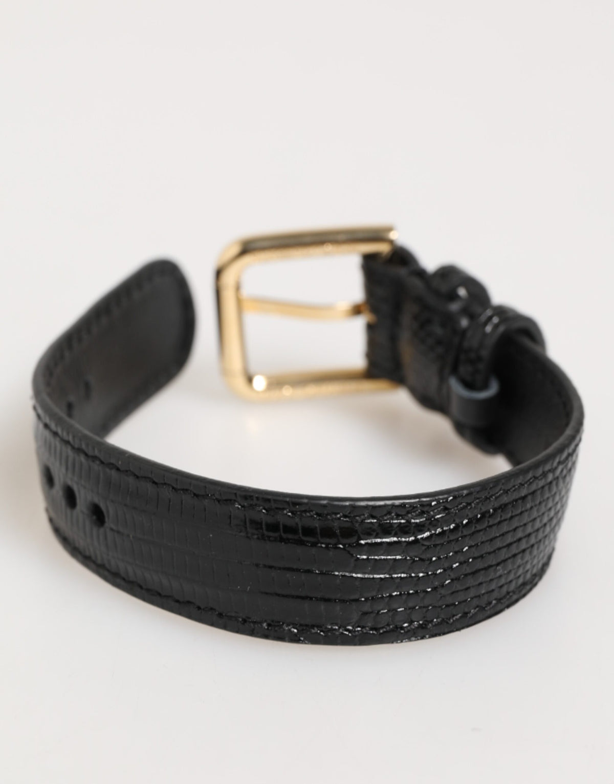 Dolce & Gabbana Schwarzes, geprägtes Leder, goldene Schnalle, Gürtelarmband