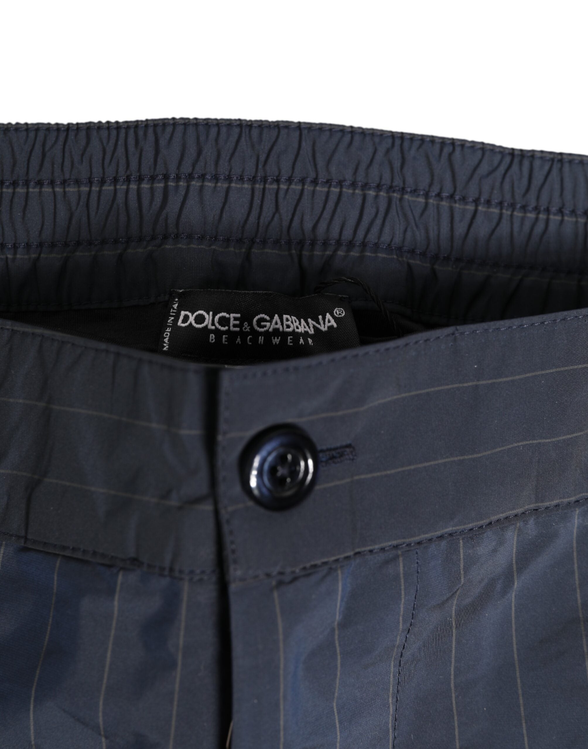 Dolce & Gabbana Marineblaue Polyester Nadelstreifen Herren Shorts Bademode