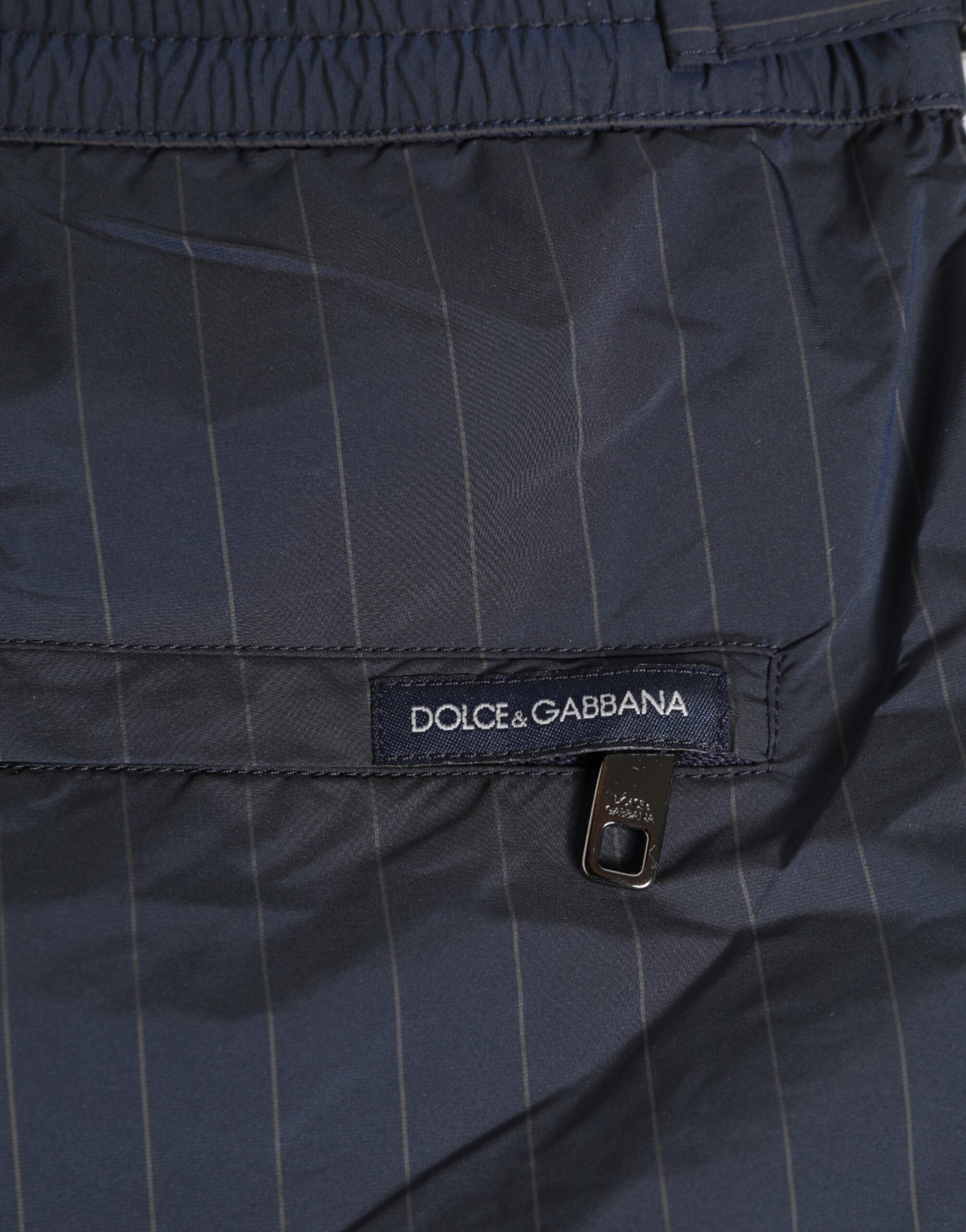 Dolce & Gabbana Marineblaue Polyester Nadelstreifen Herren Shorts Bademode