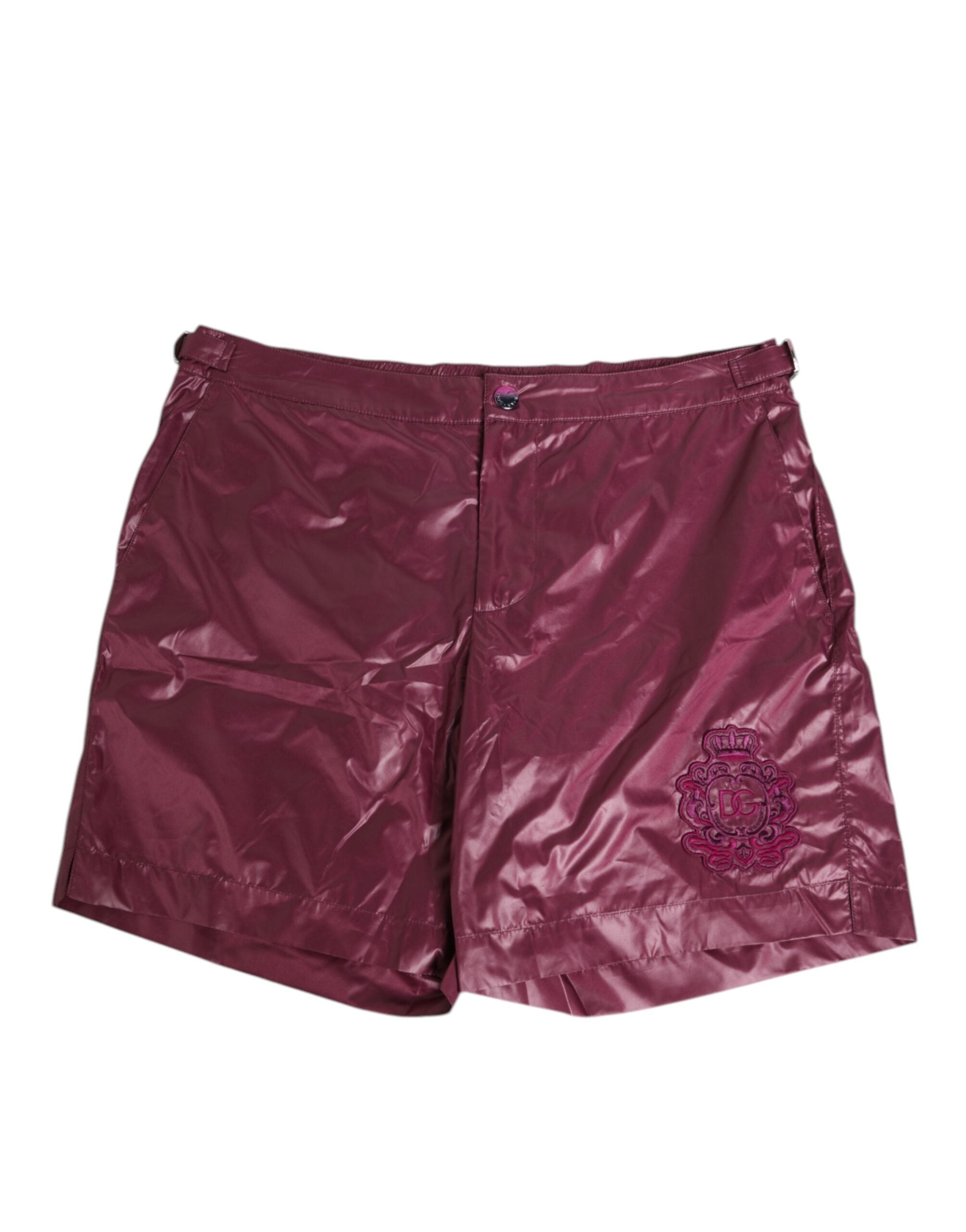 Dolce & Gabbana Burgunderrote Polyester-Badebekleidung mit geprägtem Wappen