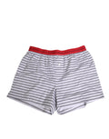 Dolce & Gabbana Weiß gestreifte Baumwollshorts mit rotem Bund Bademode