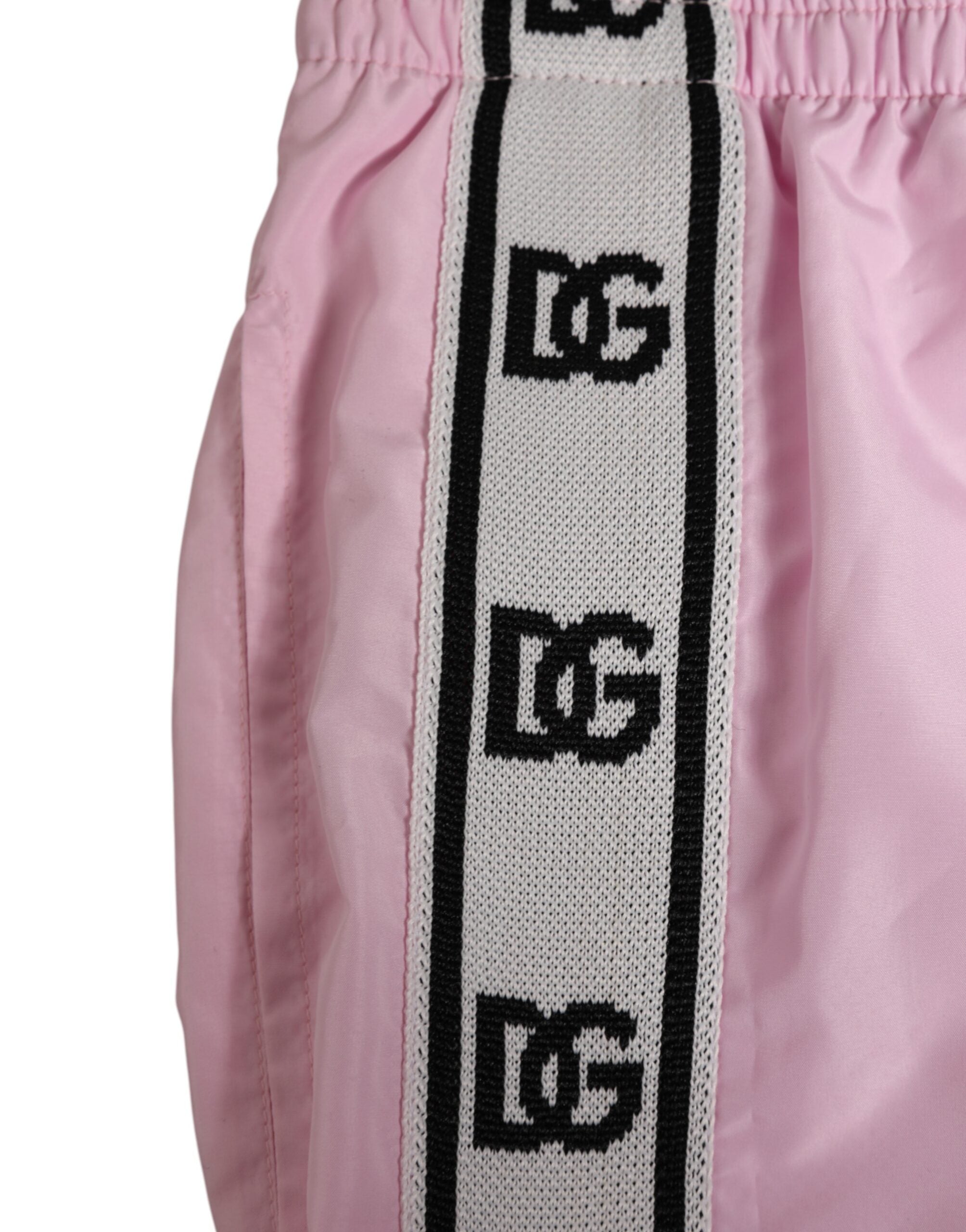 Dolce & Gabbana Pink Nylon Logo Side Stripe Beachwear Men's Swimwear
