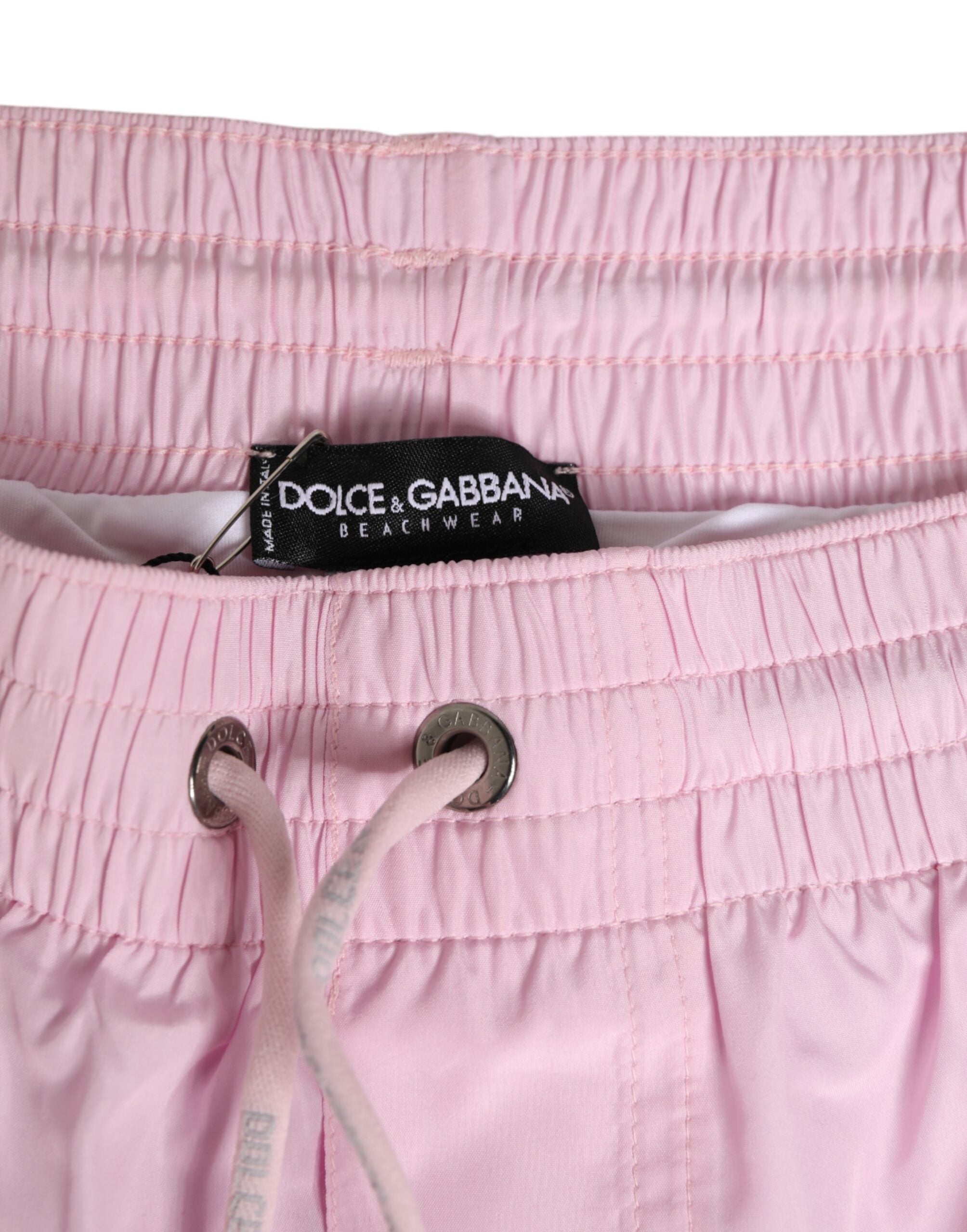 Dolce & Gabbana Pink Nylon Logo Side Stripe Beachwear Men's Swimwear