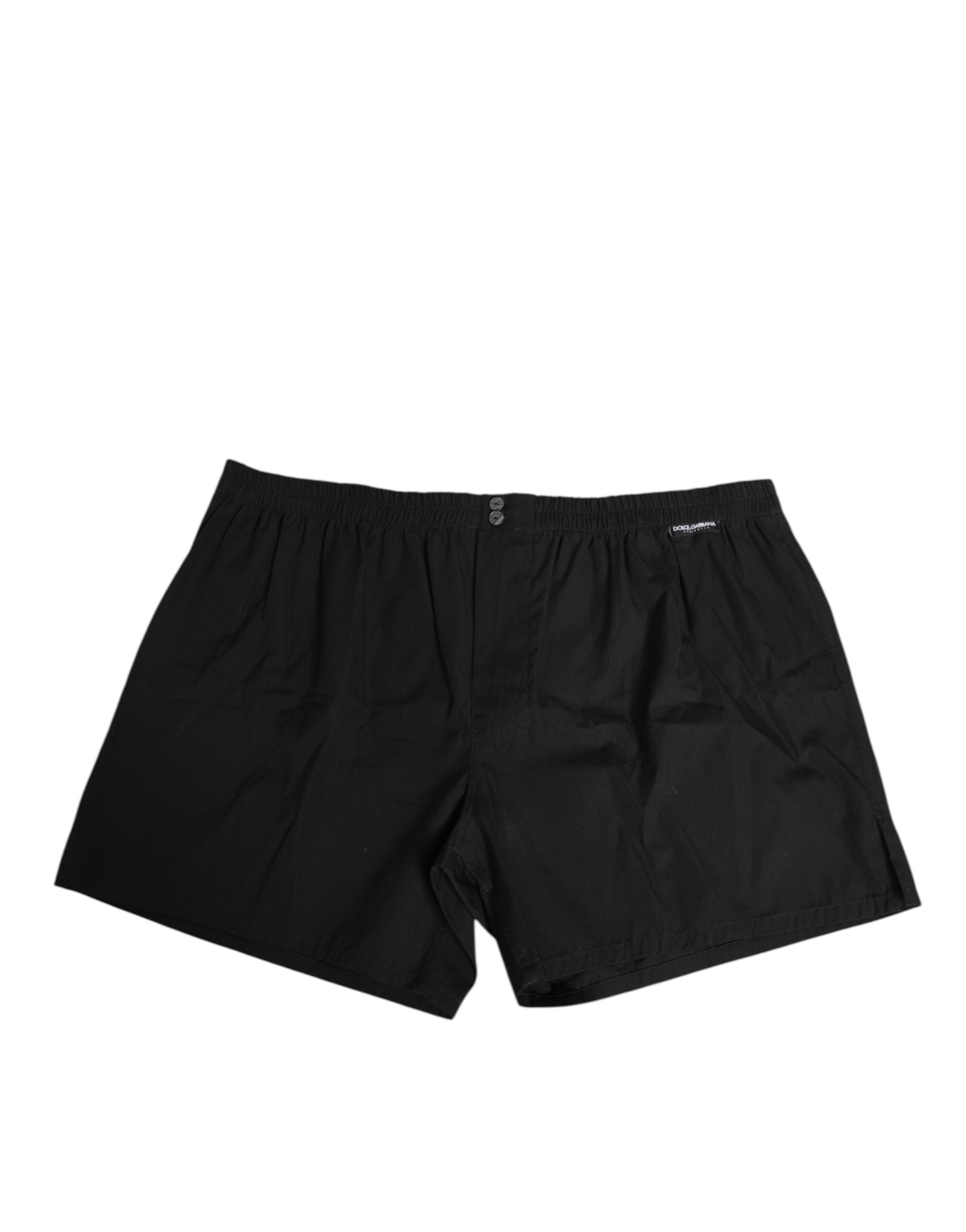 Dolce & Gabbana Black Cotton Swim Shorts with Elasticated Waist and Button Fly