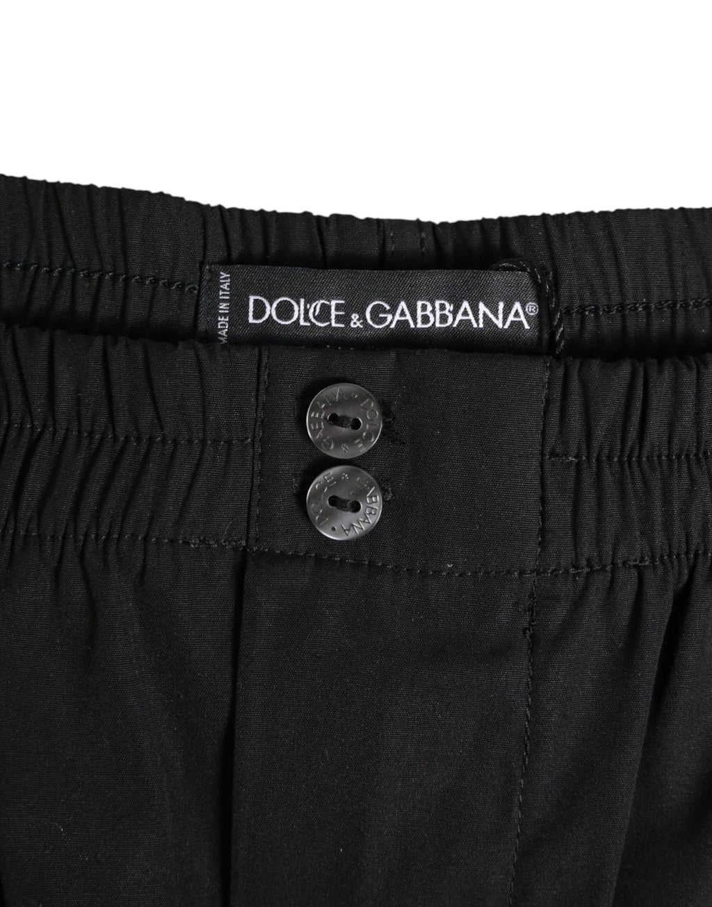 Dolce & Gabbana Black Cotton Swim Shorts with Elasticated Waist and Button Fly