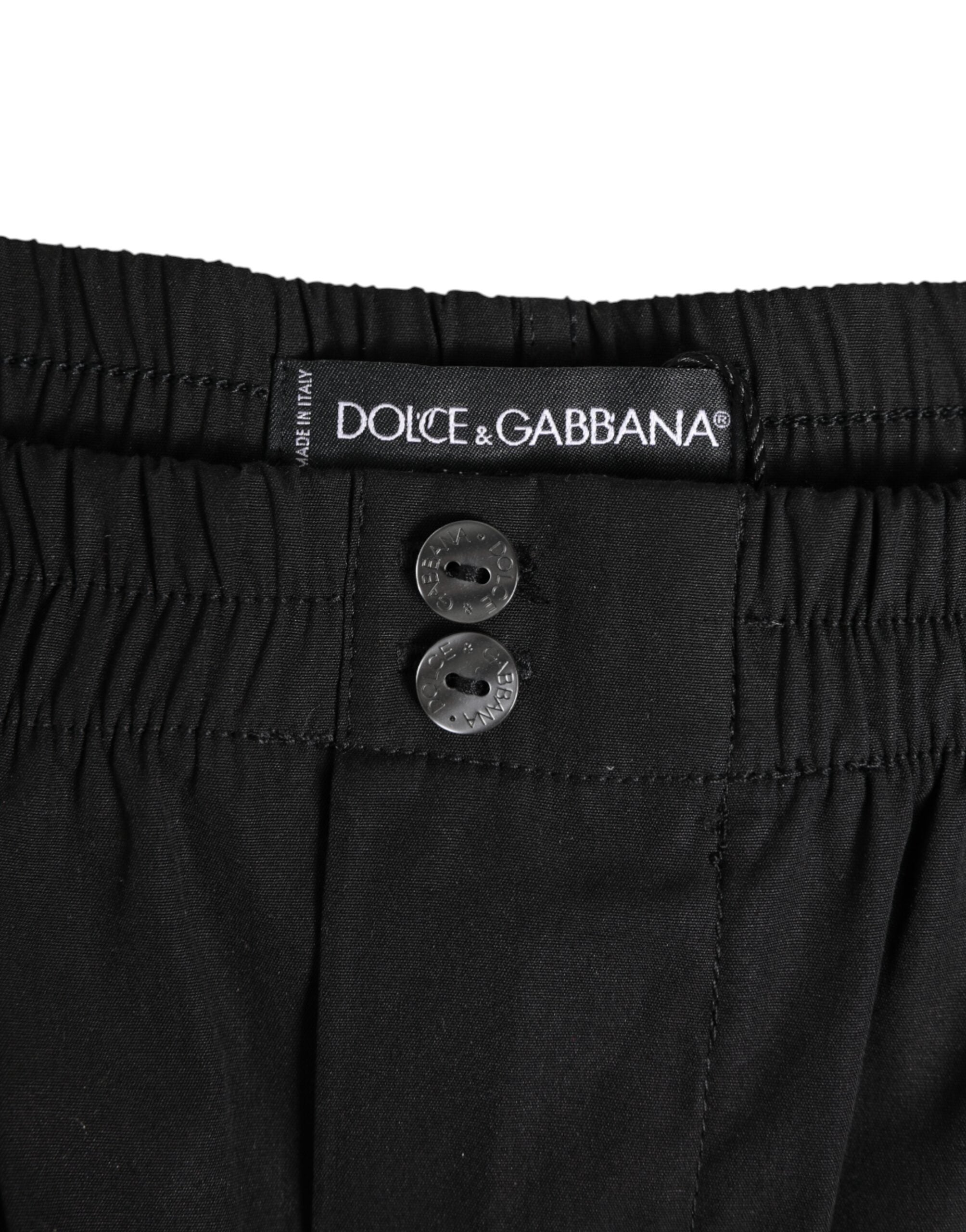 Dolce & Gabbana Black Cotton Swim Shorts with Elasticated Waist and Button Fly