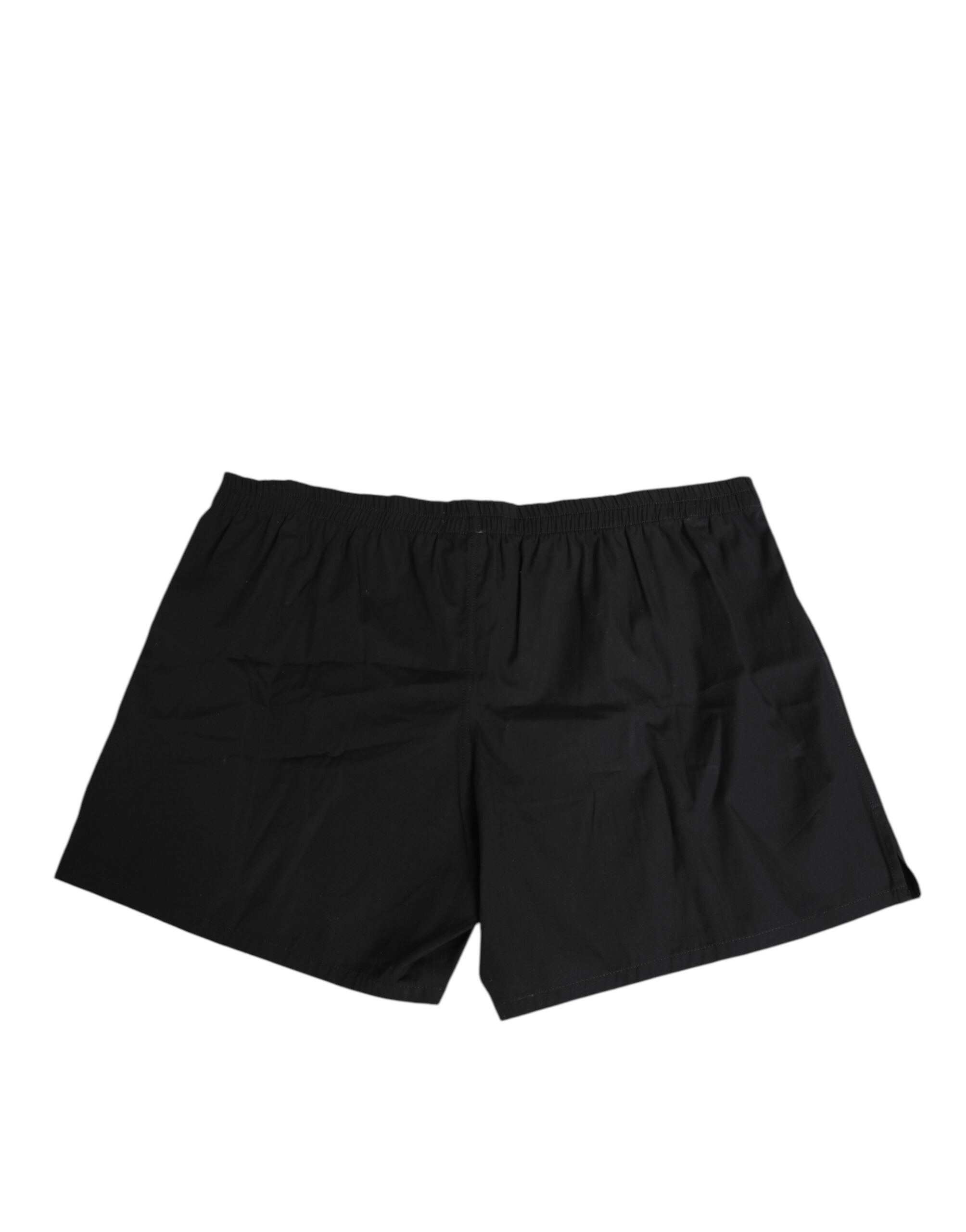 Dolce & Gabbana Black Cotton Swim Shorts with Elasticated Waist and Button Fly