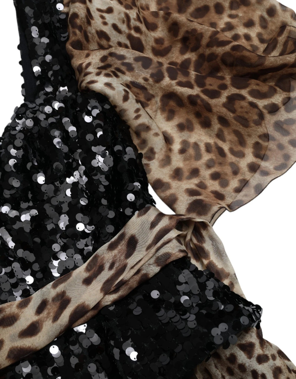Dolce & Gabbana Leopard Print Sequin Silk Ruffle Maxi Dress