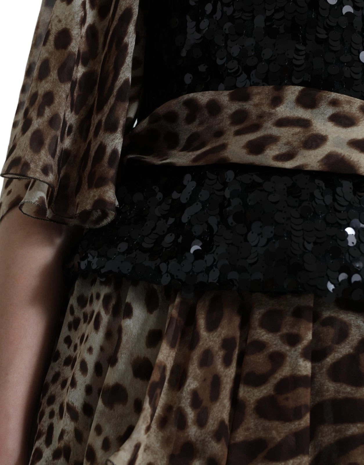Dolce & Gabbana Leopard Print Sequin Silk Ruffle Maxi Dress