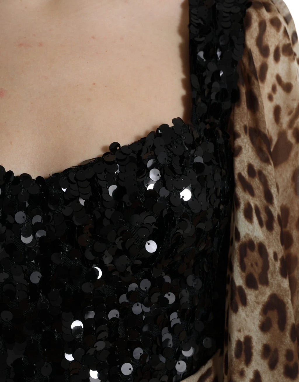 Dolce & Gabbana Leopard Print Sequin Silk Ruffle Maxi Dress
