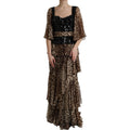 Dolce & Gabbana Leopard Print Sequin Silk Ruffle Maxi Dress