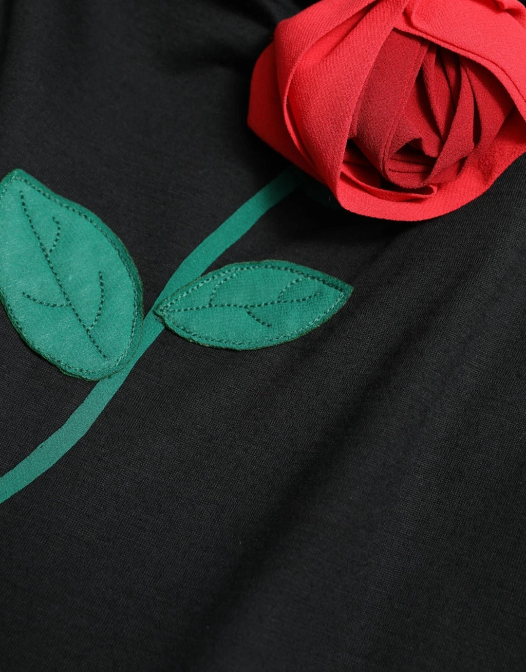 Dolce & Gabbana Black Sleeveless Wool Dress with Rose Appliqués
