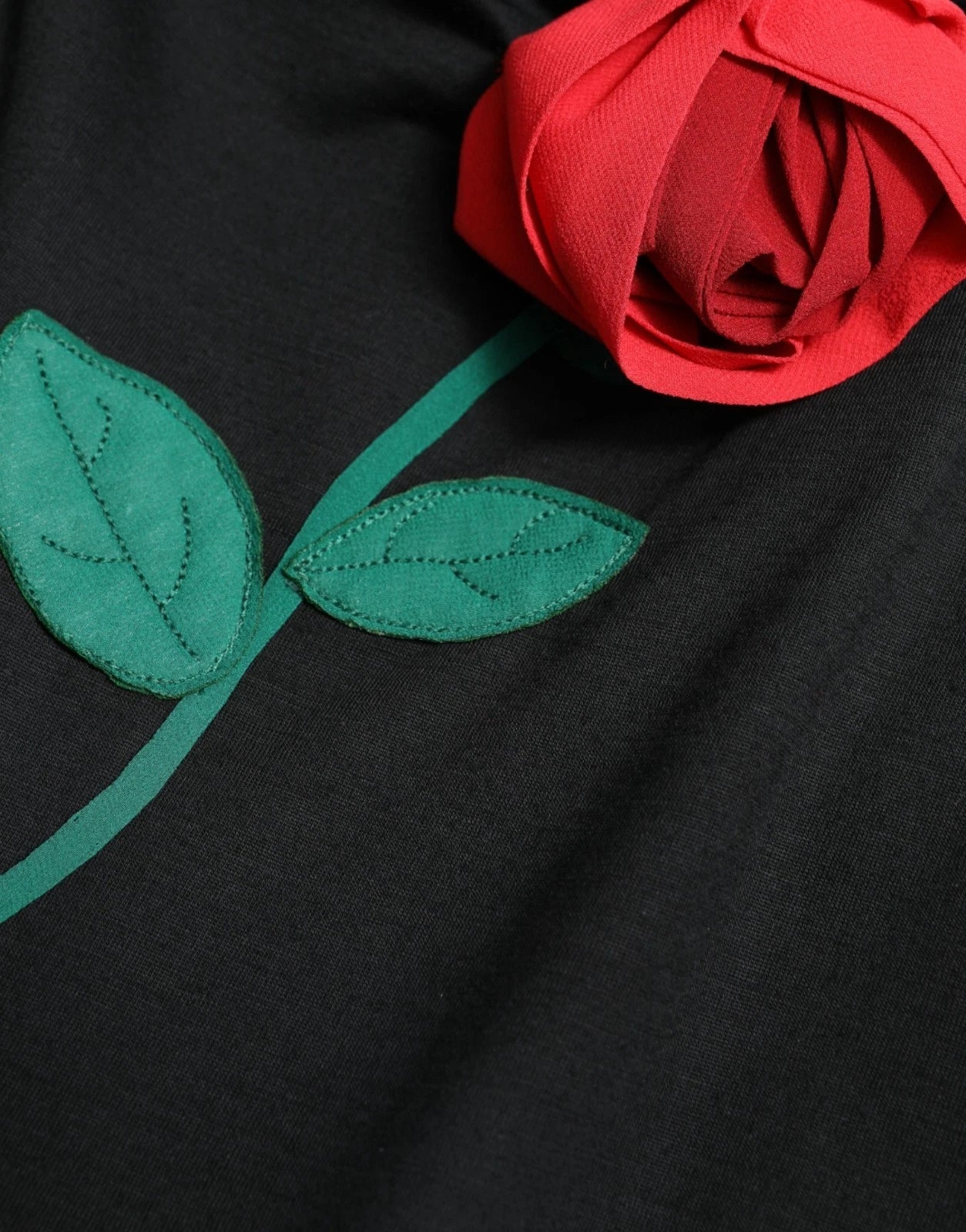 Dolce & Gabbana Black Sleeveless Wool Dress with Rose Appliqués