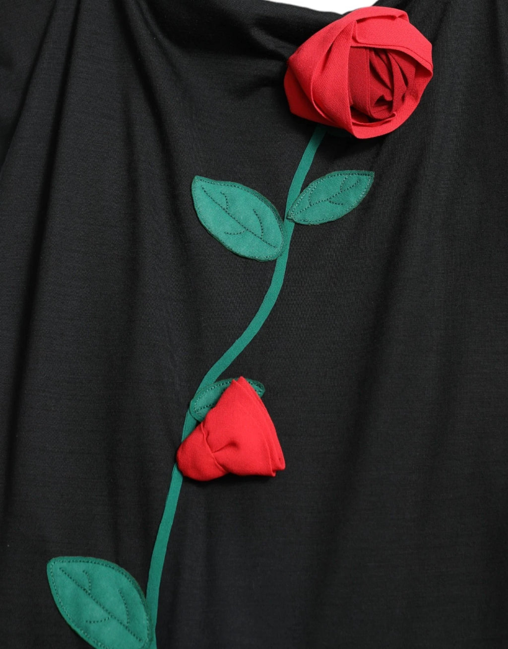 Dolce & Gabbana Black Sleeveless Wool Dress with Rose Appliqués
