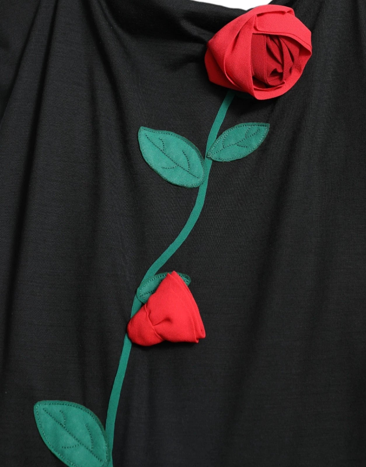Dolce & Gabbana Black Sleeveless Wool Dress with Rose Appliqués