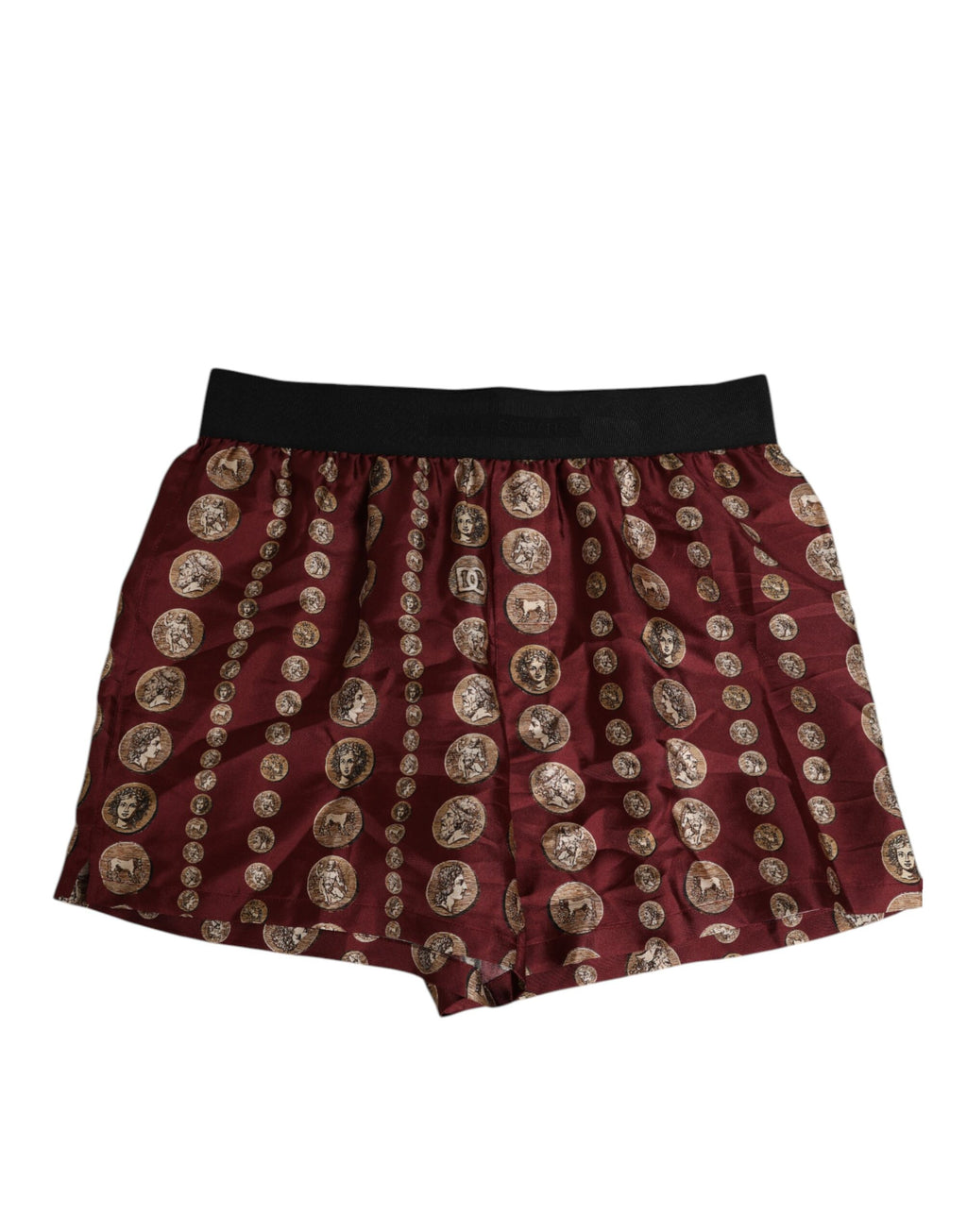Dolce & Gabbana Burgundy Silk Coin Print Men's Boxer Short Swimwear