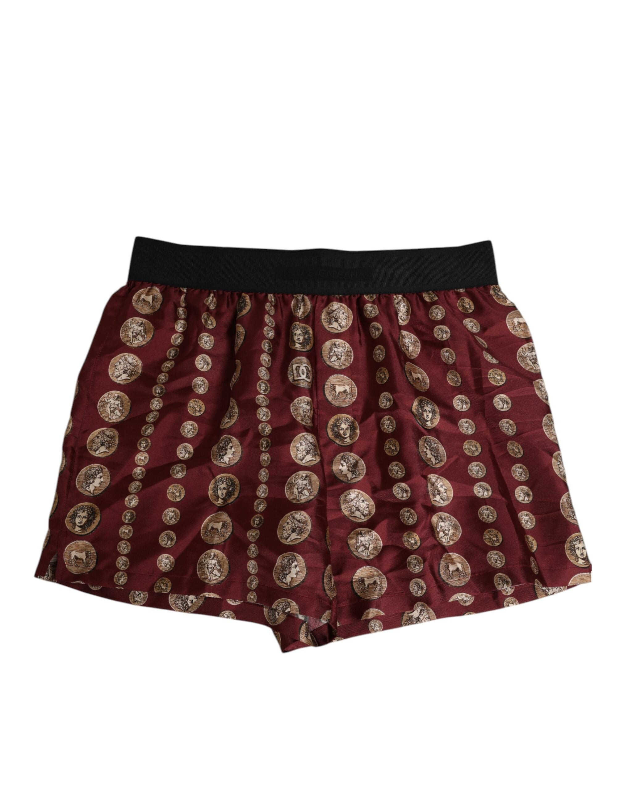 Dolce & Gabbana Burgundy Silk Coin Print Men's Boxer Short Swimwear