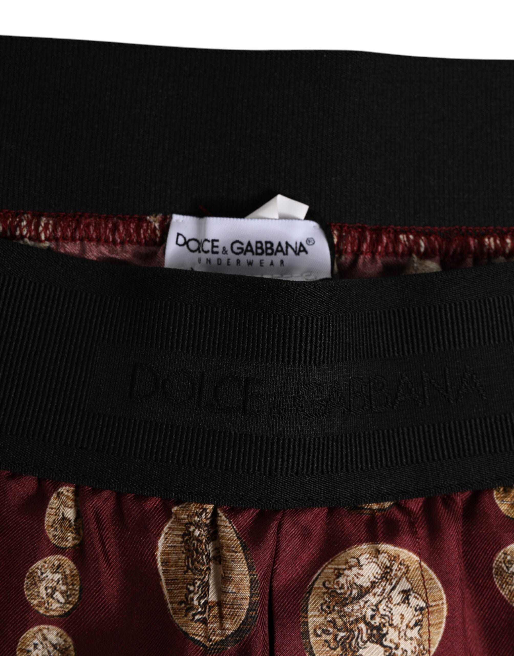 Dolce & Gabbana Burgundy Silk Coin Print Men's Boxer Short Swimwear