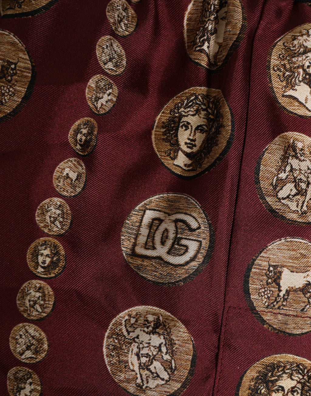 Dolce & Gabbana Burgundy Silk Coin Print Men's Boxer Short Swimwear