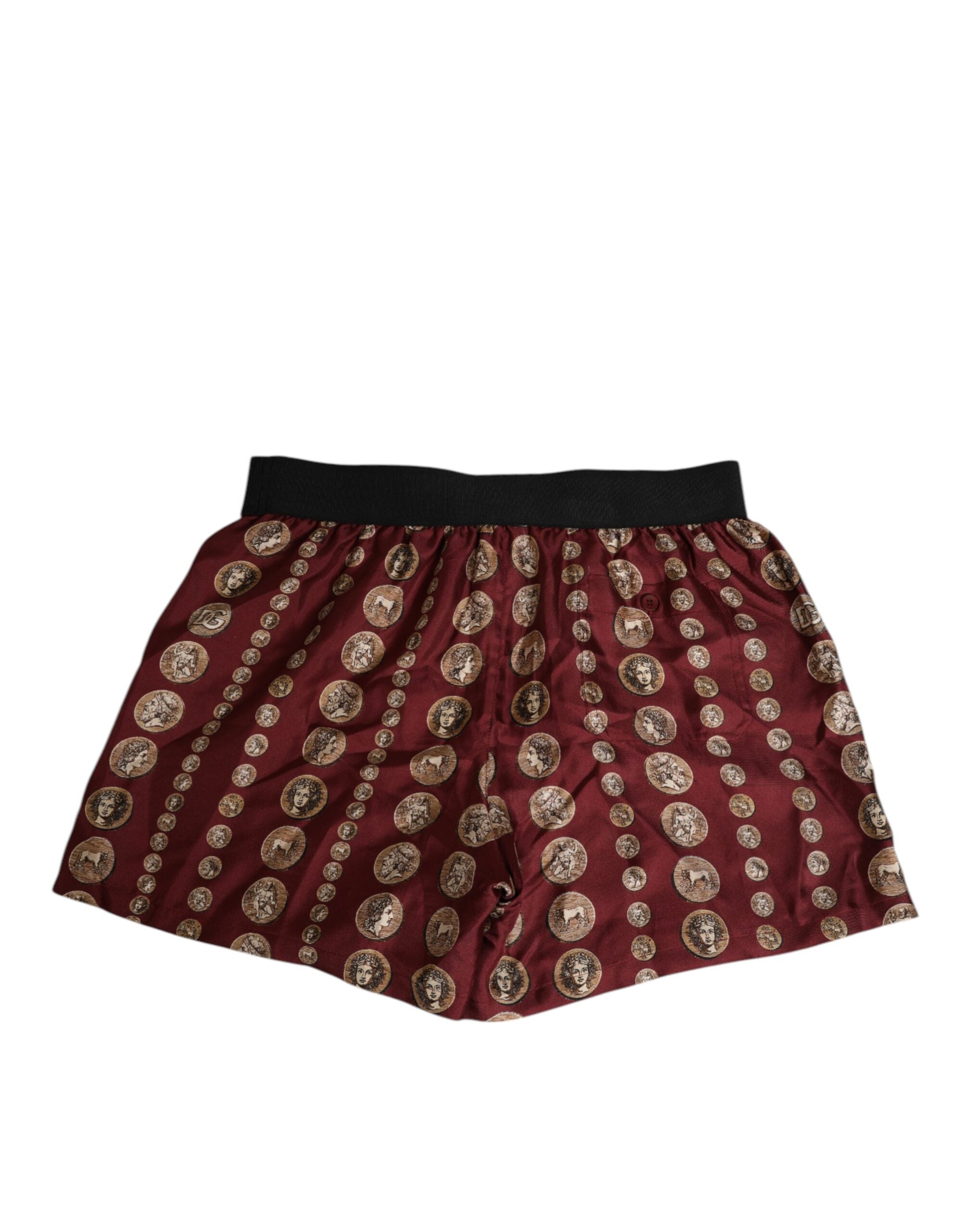 Dolce & Gabbana Burgundy Silk Coin Print Men's Boxer Short Swimwear