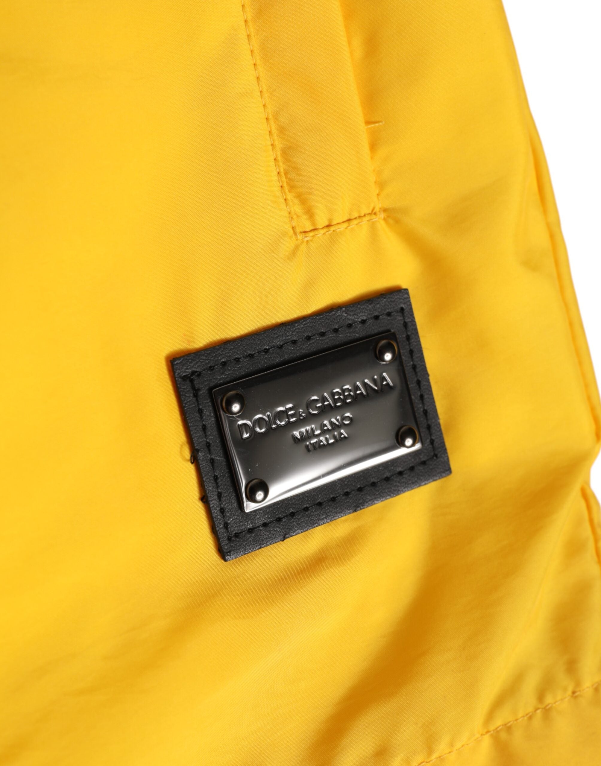 Dolce & Gabbana Yellow Nylon Logo Plaque Boxer Swim Shorts