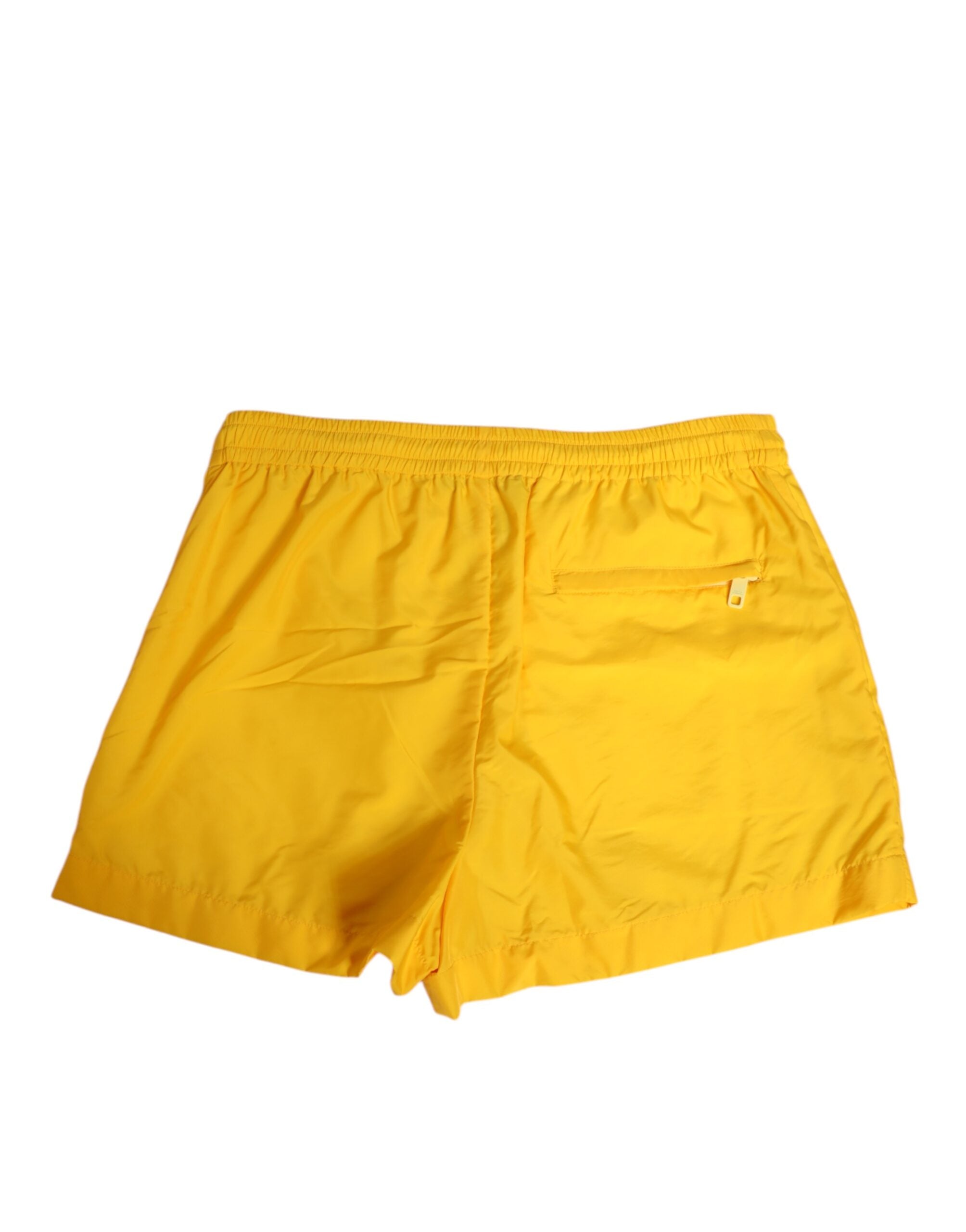 Dolce & Gabbana Yellow Nylon Logo Plaque Boxer Swim Shorts