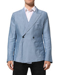 Dolce & Gabbana Light Blue Linen Double-Breasted Men's Jacket Blazer