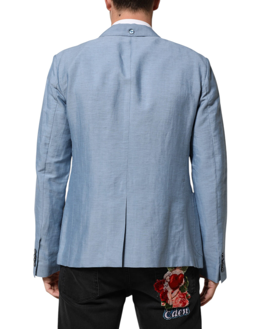 Dolce & Gabbana Light Blue Linen Double-Breasted Men's Jacket Blazer