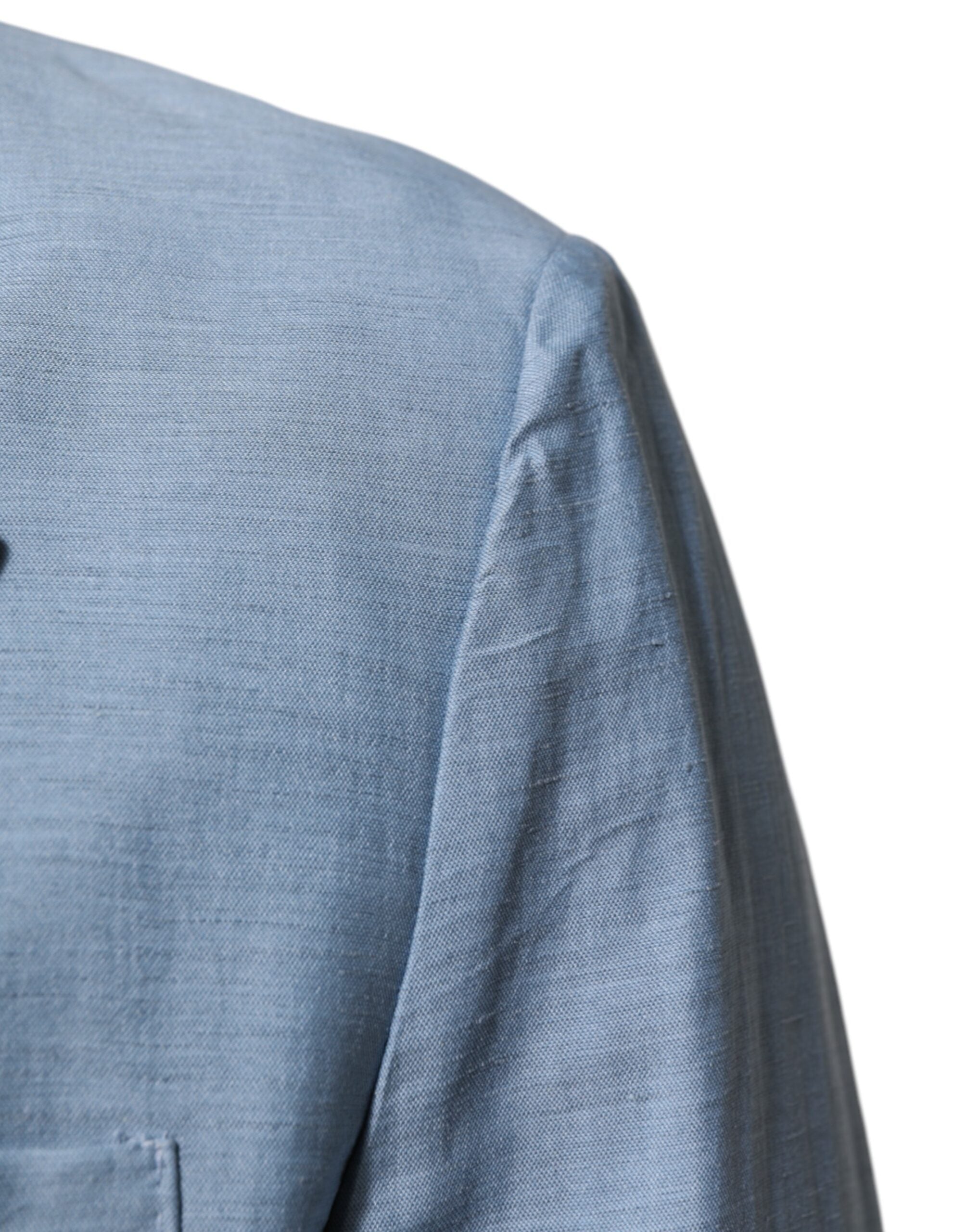 Dolce & Gabbana Light Blue Linen Double-Breasted Men's Jacket Blazer